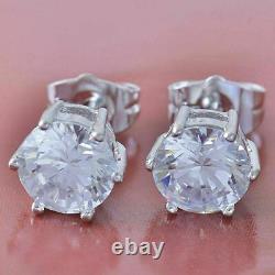 925 Sterling Silver 6.5MM Round Real Moissanite 6 Prong Stud Engagement Earrings