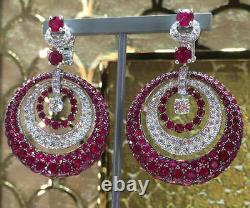 925 Sterling Silver Beautiful Red White Circle Dangle Earrings Women Jewelry
