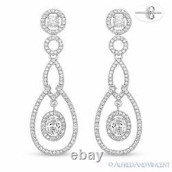 925 Sterling Silver Cubic Zirconia CZ Crystal Halo Pave Dangling / Drop Earrings