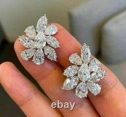 925 Sterling Silver Earrings Cubic Zirconia 14k Classis Cluster Pear Marquise