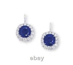 925 Sterling Silver Earrings Cubic Zirconia Blue Cushion Halo