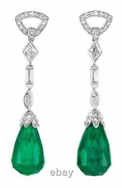 925 Sterling Silver Earrings Cubic Zirconia Green Pear Baguette Long Dangle