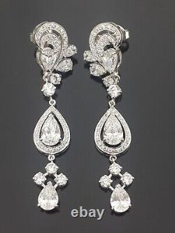 925 Sterling Silver Earrings Cubic Zirconia Handmade Jewelry Pear Brilliant-cut