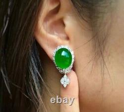 925 Sterling Silver Earrings Cubic Zirconia Jewelry Green Oval Cabochon Halo