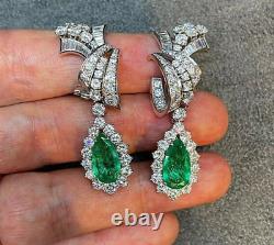 925 Sterling Silver Earrings Cubic Zirconia Jewelry Green Pear Dangle Party