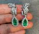 925 Sterling Silver Earrings Cubic Zirconia Jewelry Green Pear Dangle Party