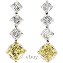 925 Sterling Silver Earrings Cubic Zirconia Jewelry Yellow Cushion DangleParty