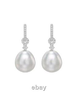 925 Sterling Silver Earrings Cubic Zirconia Pearl Drop Round