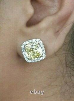 925 Sterling Silver Earrings Cubic Zirconia StudCanary Yellow Cushion halo
