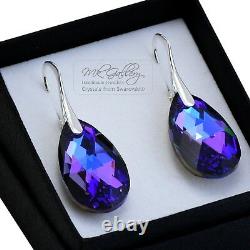 925 Sterling Silver Earrings/Set Crystals from Swarovski 22mm Pear Heliotrope