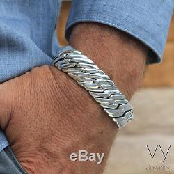 925 Sterling Silver Men Chain Bracelet Mens Biker Heavy Cuban Wide Size 7 8 9 10