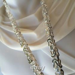 925 Sterling Silver Men King Bali Byzantine Chain Necklace 4mm 55GR 24 Handmade