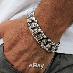 925 Sterling Silver Men Man Chain Bracelet Biker Cuban Wide Size 7 8 9 10 Skin