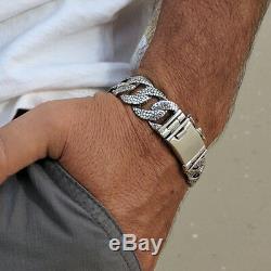 925 Sterling Silver Men Man Chain Bracelet Biker Cuban Wide Size 7 8 9 10 Skin