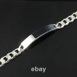 925 Sterling Silver Mens Gents Personalised Curb Identity Pave Bracelet 8.5