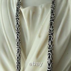 925 Sterling Silver Mens Round Byzantine Oxide Chain Necklace 4mm 22 Inch 51GR