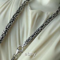 925 Sterling Silver Mens Round Byzantine Oxide Chain Necklace 4mm 22 Inch 51GR