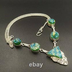 925 Sterling Silver Plated Blue Titannium Druzy Handmade Necklace Jewelry NEC7