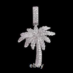 925 Sterling Silver Round Cut Moissanite Palm Tree Pendant 14k White Gold Plated
