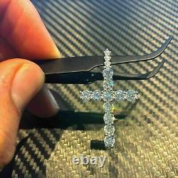 925 Sterling Silver Round Moissanite Cross Pendant Chain 14k White Gold Plated