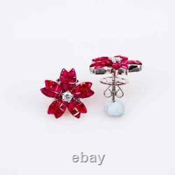 935 Silver Women's Princess Cut & Round White CZ Beautiful Flower Stud Earrings