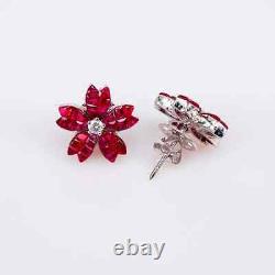 935 Silver Women's Princess Cut & Round White CZ Beautiful Flower Stud Earrings