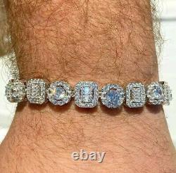 9Ct Round Cut Simulated Moissanite Cluster Tennis Bracelet 14K White Gold Plated