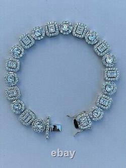 9Ct Round Cut Simulated Moissanite Cluster Tennis Bracelet 14K White Gold Plated