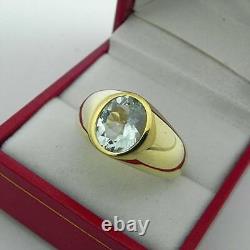 AAAA Blue Aquamarine 10x8mm 2.00 Carats In Heavy 18K Yellow gold FOR MEN