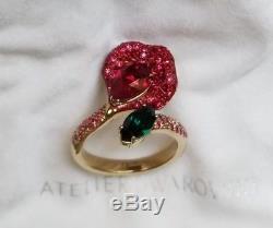 AUTHENTIC ATELIER SWAROVSKI THE BEAUTY AND THE BEAST ROSE RED STACKING RING Sz58