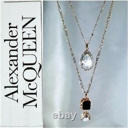 Alexander Mcqueen Signed Gold Tone Double Chain Pearl/crystal Necklace, Nwot
