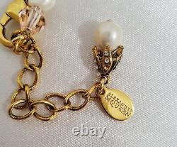 Alexander Mcqueen Signed Gold Tone Pearl And Crystal Charm Necklace, Nwot
