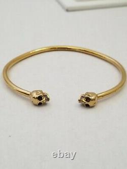 Alexander mcqueen thin twin skull bracelet Authentic gold plated