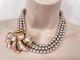Alexis Bittar Gray Pearl Gold Tone Swarovski Crystals Lucite Statement Necklace