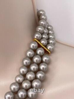 Alexis Bittar Gray Pearl Gold Tone Swarovski Crystals Lucite Statement Necklace