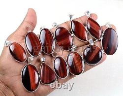 Amazing 100 Pieces Natural Red Tiger Eye Gemstone Silver Plated Pendant Jewelry