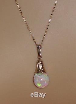 Antique 14K Gold Horace Welch Floating Opal Pendant and Necklace Beautiful