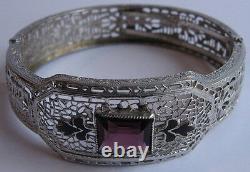 Art Deco Beauty Vintage Faceted Purple Glass Enamel Silver Filigree Bracelet
