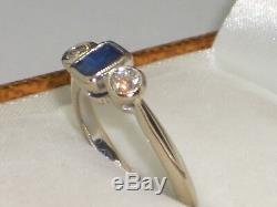 Art Deco Style Sapphire & Diamond Ring. Beautiful Blue Emerald Cut Sapphire