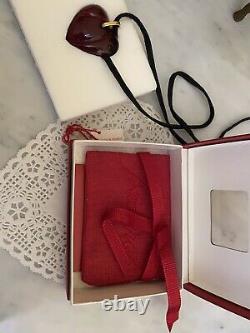 Auth Boxed Baccarat Necklace Crystal Red Heart Pendant Accessories vGood Cond