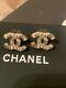 Auth Chanel Cc Logo Classic Stud Earrings Crystal Gold-tone