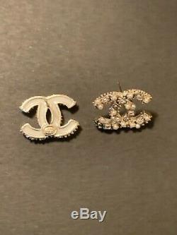 Auth CHANEL CC Logo Classic Stud Earrings Crystal Gold-Tone