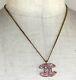 Auth Chanel Cc Logo Pink Stone Pendant Gold Tone Chain Necklace 11gm France Rare