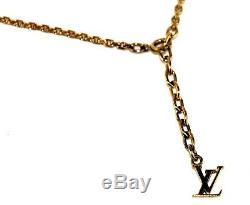Auth LOUIS VUITTON Collier Gamble Necklace Pendant Brass Gold stone Italy GL1111