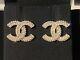 Authentic 2019 Chanel Cc Logo Crystal Gold Tone Brass Crystal Earrings Studs