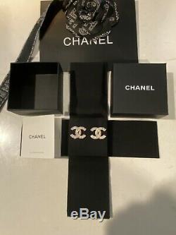 Authentic 2019 Chanel CC Logo Crystal Gold Tone Brass Crystal Earrings Studs