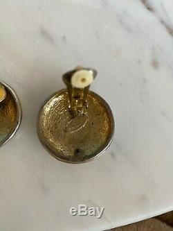 Authentic CHANEL CC Logo Earrings Gold Tone Clip on Vintage