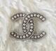 Authentic Chanel Classic Cc Large Silver With Pearl Pin Brooch