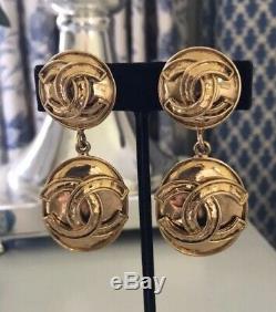 Authentic CHANEL Gold Tone CC Logos Clip-on Earrings 94P withBOX