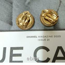 Authentic CHANEL Vintage Earrings Gold Clip Clover Black CC USED CA0042